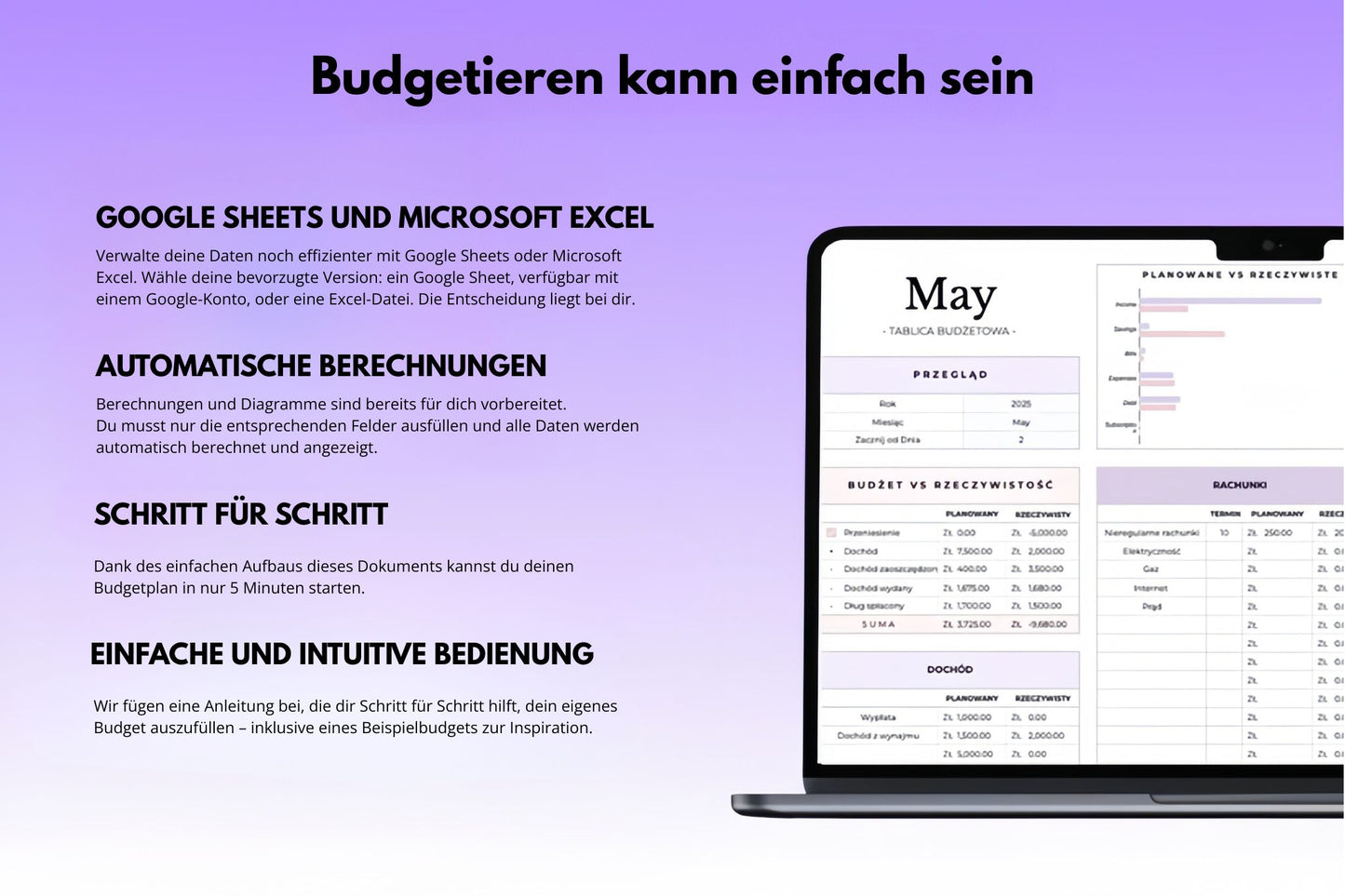 Budgetvorlage für Excel und Google Sheets (alle Währungen)